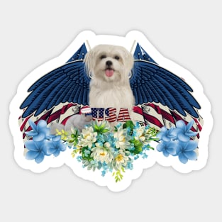 Cute dog and squirrel with wings and hat, USA Sticker